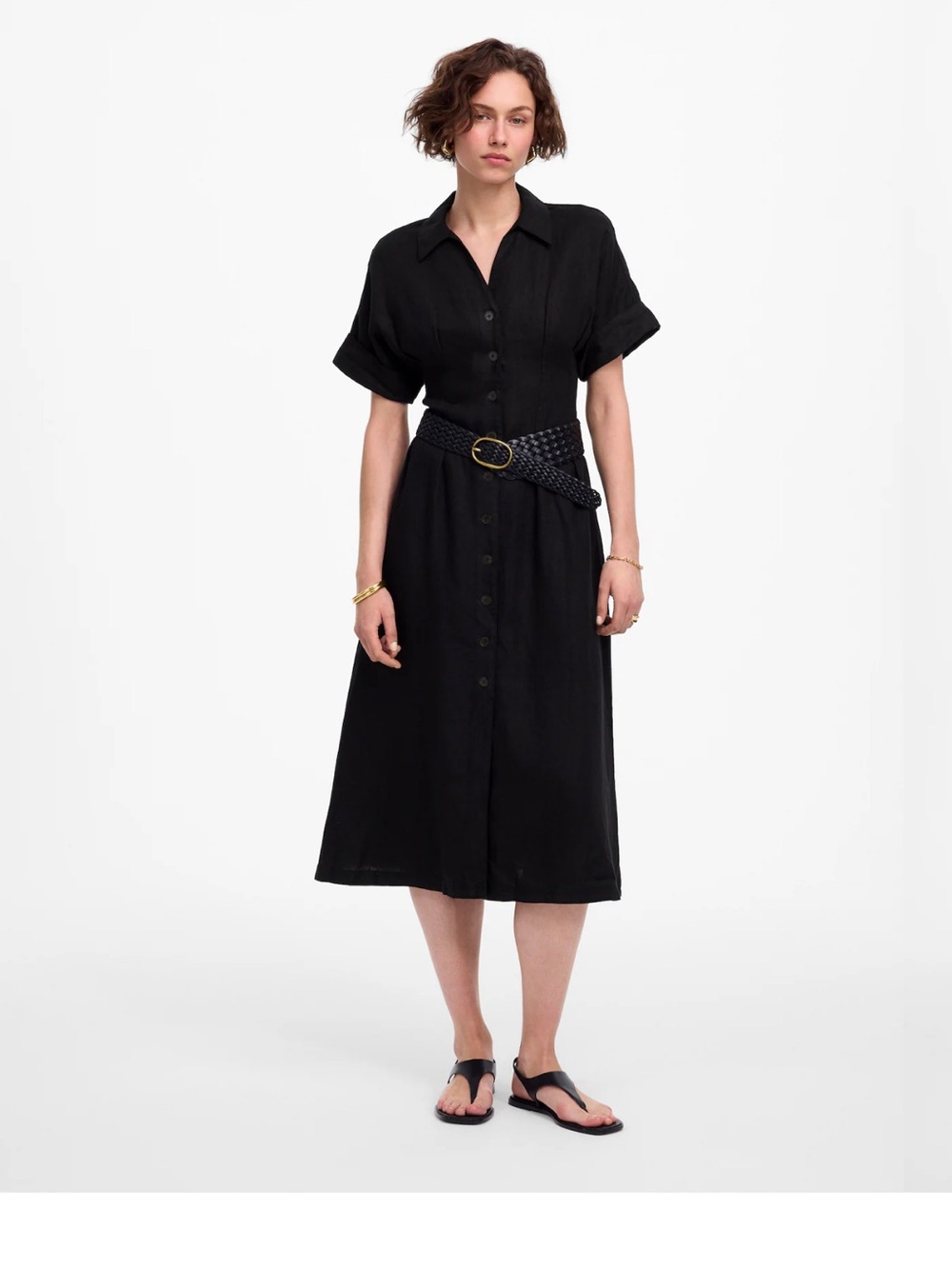Pleated Midi Shirtdress in 100% Linen